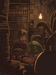  backwards_hat book bookshelf chikorita gen_1_pokemon gen_2_pokemon gold_(pokemon) hat library light_bulb moiko oddish poke_ball pokemon pokemon_(creature) pokemon_(game) pokemon_hgss reading studying 