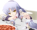  angel_beats! blade blazer blue_hair chibi clone food hand_sonic iganseijin jacket long_hair mapo_doufu minigirl multiple_girls school_uniform spoon tenshi_(angel_beats!) yellow_eyes 