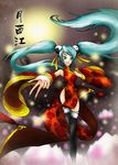  blue_hair china_dress chinese_clothes dress firefly flower hatsune_miku lotus moon thailand thigh-highs thighhighs twintails vocaloid yin_yang yue_xi_jiang_(vocaloid) 