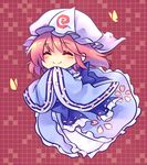  bug butterfly chibi closed_eyes floating hat insect japanese_clothes kieta lowres pink_hair saigyouji_yuyuko smile solo touhou 