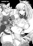  bandeau breasts covered_nipples felyne goggles greyscale hairband kirin_(armor) kizuki_aruchu large_breasts loincloth mafumofu_(armor) monochrome monster_hunter see-through thighhighs toned 