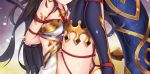  1girl armlet arms_behind_back asymmetrical_legwear bangs bare_shoulders bdsm blue_legwear blush bondage bound bound_arms bow bra breast_bondage breasts choker cleavage fate/grand_order fate_(series) hair_bow highres ishtar_(fate)_(all) ishtar_(fate/grand_order) jewelry long_hair looking_at_viewer red_rope restrained rope shibari shibari_over_clothes tied_up underwear very_long_hair yiduan_zhu 
