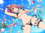  airi bikini blush clouds green_eyes headband maid navel pink_hair queen&#039;s_blade rainbow senran_kagura sky swimsuit tree twintails wet yaegashi_nan 