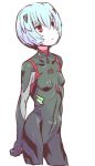  1girl ayanami_rei bangs black_bodysuit blue_hair bodysuit breasts closed_mouth collarbone commentary_request cowboy_shot evangelion:_3.0_you_can_(not)_redo expressionless hair_between_eyes hairpods interface_headset looking_up neon_genesis_evangelion plugsuit rebuild_of_evangelion red_eyes short_hair simple_background sketch skin_tight small_breasts solo standing tonmoh white_background 
