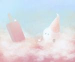  ayu_(mog) blue_sky cloud day fantasy food hat house no_humans original outdoors party_hat popsicle scenery signature sky surreal symbol_commentary 