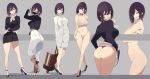  ass bikini breast_hold business_suit censored cleavage heels megane mikoto_akemi naked pantsu skirt_lift swimsuits thong wet 