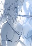  1girl absurdres albedo arm_up breasts cleavage commentary hair_between_eyes hews_hack highres horns long_hair looking_at_viewer medium_breasts overlord_(maruyama) parted_lips reflection sketch solo window work_in_progress 