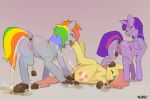  anus bodily_fluids equid equine feces female female/female feral fluttershy_(mlp) friendship_is_magic genital_fluids genitals group hi_res horse mammal my_little_pony nubsy peeing pony pooping pussy rainbow_dash_(mlp) scat twilight_sparkle_(mlp) urine watersports 