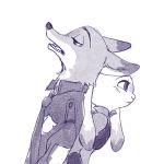  2017 anthro back_to_back canid canine clothing comic dipstick_ears disney ears_down fox fur judy_hopps lagomorph leporid mammal multicolored_ears necktie nick_wilde pivoted_ears police_uniform rabbit red_fox shirt side_view simple_background topwear uniform white_background zootopia へべ 