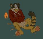  anthro balls bottomless cheetah clothed clothing erection felid feline genitals hoodie male mammal nervous orf pawpads paws penis solo spread_legs spreading topwear uncut 