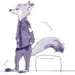  2017 anthro barefoot bottomwear canid canine clothed clothing comic disney fox fully_clothed fur mammal necktie nick_wilde pants police_uniform red_fox shirt smile solo standing topwear uniform zootopia へべ 