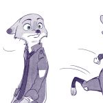  2017 anthro canid canine cheek_tuft clothing comic disney duo facial_tuft fox fur green_eyes looking_at_another mammal necktie nick_wilde police_uniform red_fox shirt topwear tuft uniform zootopia へべ 