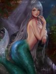  big_breasts breasts butt female hair long_hair looking_at_viewer marine merfolk nude shurakrgt silver_hair solo wide_hips 