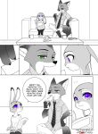  2016 alternate_version_at_source anthro bottomwear canid canine cigarette clothed clothing comic cup dialogue disney duo edit english_text fox fully_clothed fur furniture green_eyes hard_translated hi_res holding_object inside judy_hopps lagomorph leporid looking_at_another mammal necktie newspaper nick_wilde pants puki purple_eyes rabbit red_fox shirt sitting sofa speech_bubble table text topwear translated zootopia 
