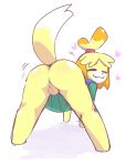  &lt;3 animal_crossing anthro bent_over big_butt bottomless butt canid canine canis clothed clothing domestic_dog dorothy_(artist) eyes_closed female fur genitals hair isabelle_(animal_crossing) mammal nintendo partially_clothed presenting presenting_hindquarters pussy shih_tzu simple_background smile solo toy_dog video_games yellow_body yellow_fur 