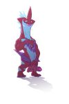  3_toes absurd_res alternate_version_at_source anthro balls blue_body dogfu electricity genitals hi_res humanoid_genitalia humanoid_penis low_key_toxtricity male nintendo penis pok&eacute;mon pok&eacute;mon_(species) red_balls red_body red_penis shadow shiny_pok&eacute;mon simple_background solo spikes standing toes tongue tongue_out toxtricity uncut vein video_games white_background 