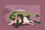  all_fours anthro balls balls_deep bite blue_eyes blush blushing_yokai breeding_slave brown_body brown_fur christhegreenyeen doggystyle duo female from_behind_position fur genitals green_body green_eyes green_fur hyaenid hybrid male male/female mammal mia_rose musk paws penetration pink_body pink_fur rough_sex scales sex white_body white_fur 