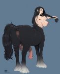  anus balls big_balls big_breasts bottomless breasts centaur clothed clothing draft_horse equid equid_taur equine feathering fur genitals gynomorph half-erect hi_res horse intersex mammal mammal_taur nude omari penis taur topless 