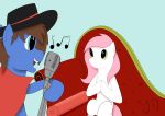  absurd_res cape clothing duo equid equine female feral furniture hat headgear headwear hi_res horse jojodash love male mammal my_little_pony pony simple_background singing sofa 