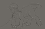  claws collar dinosaur feral hi_res human kyrio leash male mammal nude reptile scalie solo thick_tail transformation 