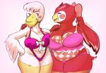 animal_crossing anthro avian beak belly big_breasts bird bra breast_squish breasts breasts_frottage celeste_(animal_crossing) clothing duo female female/female hand_on_hip hand_on_shoulder navel nintendo open_mouth open_smile overweight overweight_female owl panties pelecaniform pelican pelly_(animal_crossing) simple_background smile squish thick_thighs thong underwear video_games wide_hips wiess 