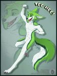  absurd_res anthro canid canine ej_artworkz_(artist) fidget_(character) fox fur green_body green_eyes green_fur happy hi_res male mammal red_tongue solo tongue white_body white_fur 