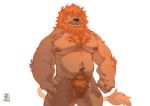  2020 anthro balls belly blush felid flaccid genitals hakumimis humanoid_hands kemono lion male mammal moobs musclegut nipples pantherine penis simple_background slightly_chubby solo white_background 