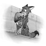  anthro anthro_on_anthro barefoot canid canine cheek_tuft clothed clothing disney duo ears_down facial_tuft fox fully_clothed fur greyscale judy_hopps kissing lagomorph leporid mammal monochrome nick_wilde outside pivoted_ears rabbit red_fox samurshalem standing tuft zootopia 
