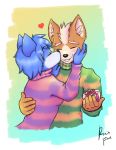  &lt;3 2019 anthro blue_hair blush breasts canid canine clothing eyes_closed female fox fox_mccloud fur gift hair hi_res holding_object kissing krystal male male/female mammal nintendo rain-fox short_hair signature smile star_fox video_games 