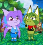  absurd_res animal_crossing carol_tea clothing dragon felid feline felis female freedom_planet gesture green_body green_eyes hi_res jen_foxworth mammal markings nintendo pink_eyes purple_body sash_lilac semi-anthro video_games waving wildcat 