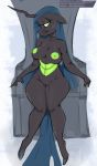  anthro barely_visible_genitalia barely_visible_pussy black_body blue_hair chair claws equid equine female friendship_is_magic furniture genitals hair horn longtailshort mammal my_little_pony pussy queen_chrysalis_(mlp) sitting solo throne 