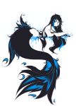  absurd_res animal_humanoid big_breasts blue_eyes breasts feathers female fish_tail hair hi_res humanoid likunea marine marine_humanoid merfolk monochrome monster_girl_(genre) pose simple_background solo white_background 