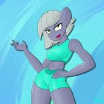  1:1 2020 absurd_res anthro bottomwear bra breasts clothed clothing digital_drawing_(artwork) digital_media_(artwork) equid equine female fingers friendship_is_magic hair hasbro hi_res horse limestone_pie_(mlp) mammal midriff my_little_pony open_mouth pony simple_background solo sports_bra sportswear underwear yenchey 