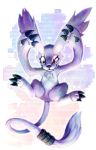  ambiguous_gender black_claws black_nose claws digimon digimon_(species) fangs fur gazimon long_tail pand-ass purple_body purple_fur red_eyes smile solo tail_tuft toe_claws tuft 