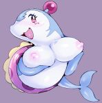  big_breasts blush bomberman_jetters breasts busty_feral cetacean delphinoid dolphin_bomber exed_eyes eyelashes female feral holding_breast inner_tube lipstick makeup mammal marine nipples open_mouth pink_eyes simple_background smile solo toothed_whale 