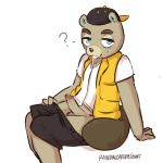  absurd_res animal_crossing anthro balls beaver bottomwear buckteeth c.j._(animal_crossing) clothed clothing erection genitals hat headgear headwear hi_res humanoid_genitalia humanoid_penis male mammal nintendo partially_clothed penis rainbowsprinklesart rodent shorts shorts_down solo teeth video_games 