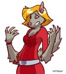  2020 alternate_species anthro blonde_hair blue_eyes canid canine canis chest_tuft clover_(totally_spies) female hair implied_transformation mammal snout solo tail-blazer totally_spies tuft wolf 