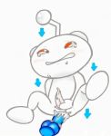  alien anal anal_penetration antennae_(anatomy) arrow bodily_fluids bodily_fluids_in_ass crying cum dildo dildo_in_ass dildo_penetration genital_fluids genitals humanoid legs_up low_res male mascot not_furry penetration penis red_eyes reddit redditor34 sex_toy short_ears slit snoo solo tapering_penis tears white_body 