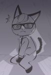  animal_crossing anthro blush bodily_fluids clothing domestic_cat eyewear felid feline felis glasses male mammal menacing momo_(artist) motion_lines necktie nervous nintendo puffed_tail raymond_(animal_crossing) scared shadow solo sweat topwear vest video_games 