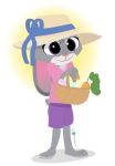  2016 anthro barefoot basket bottomwear carrot clothed clothing disney dm29 food fully_clothed fur grey_body grey_fur judy_hopps lagomorph leporid mammal pink_nose plant purple_eyes rabbit shorts simple_background smile solo standing vegetable white_background zootopia 