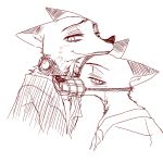  2016 anthro canid canine clothed clothing disney duo fox fur hi_res mammal monochrome muzzle_(object) muzzled nick_wilde puki red_fox shirt sketch square_crossover topwear zistopia zootopia 