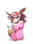  2018 amputee animal_humanoid blush bodily_fluids breasts brown_hair canid canid_humanoid clothing disability eevee female hair hat headgear headwear humanoid inanimate_transformation inksgirls mammal mammal_humanoid navel nintendo nipples pok&eacute;mon pok&eacute;mon_(species) quadruple_amputee sex_toy_transformation simple_background solo tears transformation video_games white_background 