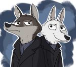  2020 anothercolouranon anthro black_nose brown_body brown_fur canid canine canis clothed clothing coat disney duo fur gary_(zootopia) larry_(zootopia) mammal smile topwear white_body white_fur wolf zootopia 