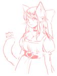 2020 anthro belt bow breasts clothed clothing cross felid feline female hair kiichi long_hair mammal monochrome nightgown red_and_white small_breasts smile solo standing whiskers 