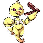  1:1 2020 animatronic anthro avian beak bib bird breasts chica_(fnaf) chicken clothing digital_media_(artwork) english_text feathers female five_nights_at_freddy&#039;s food galliform gallus_(genus) genitals hi_res machine manitka nude open_mouth phasianid pizza pizza_box pussy robot simple_background slightly_chubby solo text video_games wings 