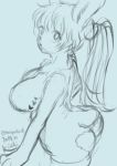  2020 anthro big_breasts breasts featureless_breasts female kiichi lagomorph leporid looking_back mammal monochrome rabbit simple_background sketch solo standing 