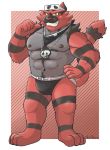  2018 4_toes 5_fingers abs acephlosion anthro bandanna black_body black_fur black_nipples bulge clothed clothing fingers fur grey_body grey_fur grin hand_on_hip hi_res humanoid_hands incineroar jewelry jockstrap looking_at_viewer male muscular muscular_male neckerchief necklace nintendo nipples pecs pok&eacute;mon pok&eacute;mon_(species) red_body red_fur red_nose smile solo standing striped_body striped_fur stripes team_skull toes topless underwear video_games yellow_eyes 