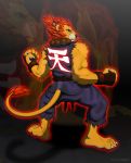  akuma anthro black_sclera capcom claws clothed clothing felid finger_claws fist foot-paws full-length_portrait fully_clothed fur fur_tuft hi_res lion mammal pantherine portrait red_eyes solo street_fighter tail_tuft text toe_claws tuft video_games whiskers 
