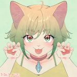  2020 5_fingers anthro collar felid feline female fingers green_background hair hi_res kiichi looking_at_viewer mammal pawpads simple_background smile solo tongue tongue_out whiskers 
