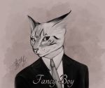  anthro baltimore_(maylehh) black_and_white clothed clothing digital_media_(artwork) domestic_cat felid feline felis looking_at_viewer male mammal maylehh monochrome realistic simple_background smile solo suit 